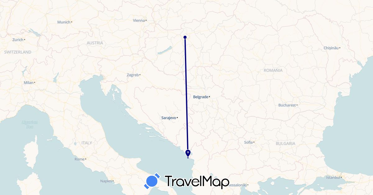 TravelMap itinerary: driving in Hungary, Montenegro (Europe)